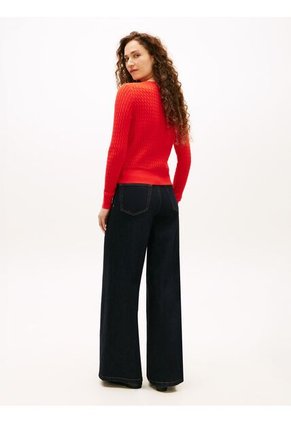 Saco Rojo De Punto Trenzado Con Cuello En V Tommy Hilfiger