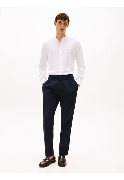 Camisa Blanca De Popelín Con Cuello Mao Regular Fit Tommy Hilfiger