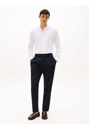 Camisa Blanca De Popelín Con Cuello Mao Regular Fit Tommy Hilfiger