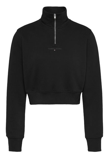 Saco Negro Cropped Con Cierre 1/4 Para Mujer Tommy Jeans