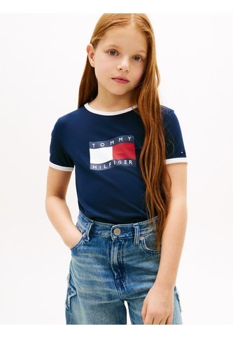 Camiseta Multicolor Para Niña Ringer Con Logo Ondeante Tommy Hilfiger Tommy Hilfiger