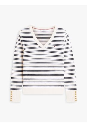 Saco Beige De Punto Con Cuello En V Tommy Hilfiger