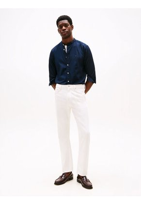 Camisa Azul De Popelín Con Cuello Mao Regular Fit Tommy Hilfiger