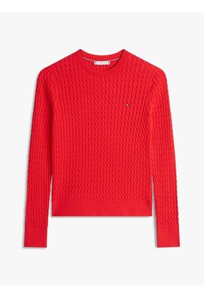 Saco Rojo De Punto Trenzado Fino Tommy Hilfiger