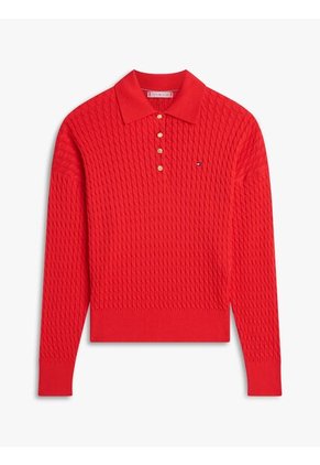 Saco Rojo Tejido Amplio Tipo Polo De Punto Trenzado Tommy Hilfiger