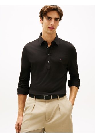 Polo Negro Regular De Manga Larga En Tejido Ligero Tommy Hilfiger Tommy Hilfiger