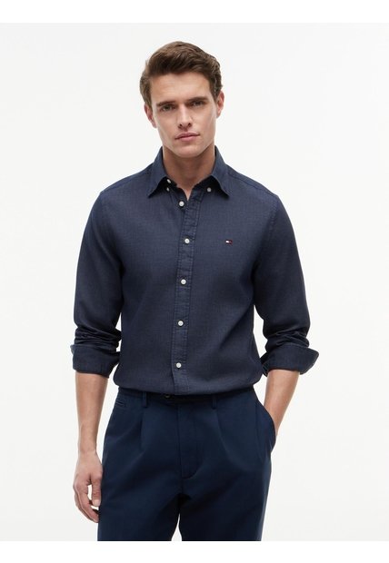 Camisa Azul De Corte Regular Manga Larga Con Tejido Dobby Tommy Hilfiger