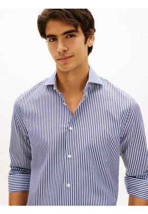 Camisa Azul Flex Collar Con Diseño De Rayas Tommy Hilfiger