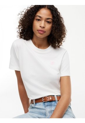 Camiseta Blanca De Cuello Redondo Con Logo Bordado Tommy Hilfiger