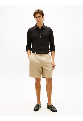 Polo Negro Regular De Manga Larga En Tejido Ligero Tommy Hilfiger