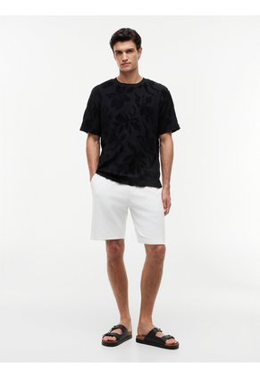Camiseta Negra De Cuello Redondo Con Estructura Jacquard Tommy Hilfiger