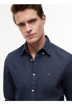Camisa Azul De Corte Regular Manga Larga Con Tejido Dobby Tommy Hilfiger