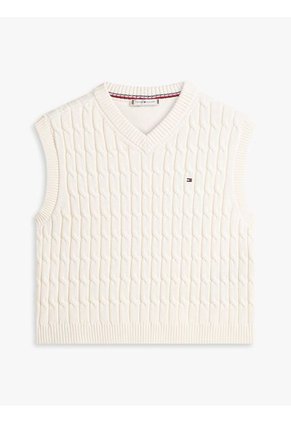 Chaleco Blanco De Punto Trenzado Con Cuello En V Tommy Hilfiger