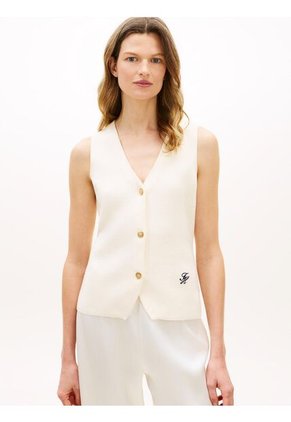 Chaleco Blanco De Punto Premium Con Cuello En V Tommy Hilfiger