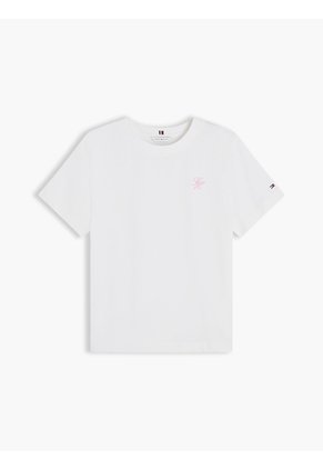 Camiseta Blanca De Cuello Redondo Con Logo Bordado Tommy Hilfiger