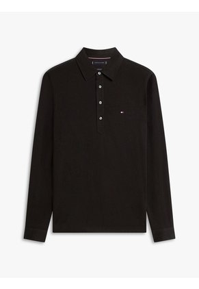 Polo Negro Regular De Manga Larga En Tejido Ligero Tommy Hilfiger