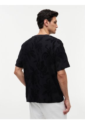 Camiseta Negra De Cuello Redondo Con Estructura Jacquard Tommy Hilfiger