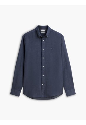 Camisa Azul De Corte Regular Manga Larga Con Tejido Dobby Tommy Hilfiger