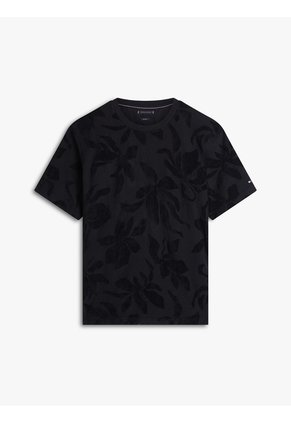 Camiseta Negra De Cuello Redondo Con Estructura Jacquard Tommy Hilfiger