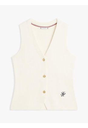 Chaleco Blanco De Punto Premium Con Cuello En V Tommy Hilfiger