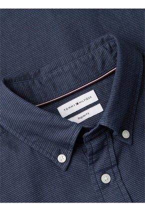 Camisa Azul De Corte Regular Manga Larga Con Tejido Dobby Tommy Hilfiger
