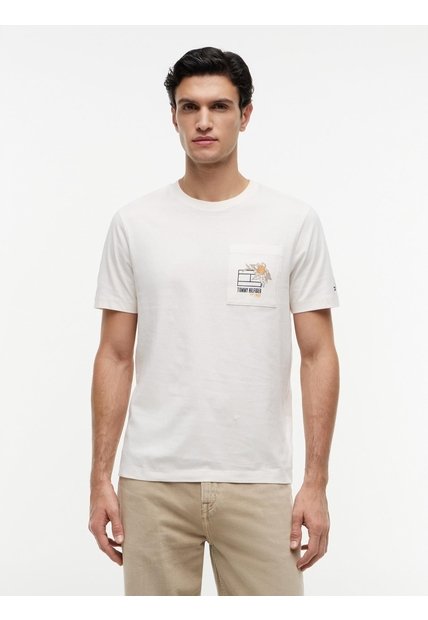 Camiseta Blanca Con Logo Gráfico Floral Estampado En El Pecho Tommy Hilfiger