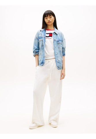 Pantalón Blanco Con Cordón, Calado Y Lino Tommy Jeans Tommy Hilfiger