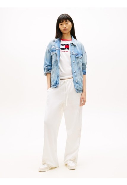 Pantalón Blanco Con Cordón, Calado Y Lino Tommy Jeans