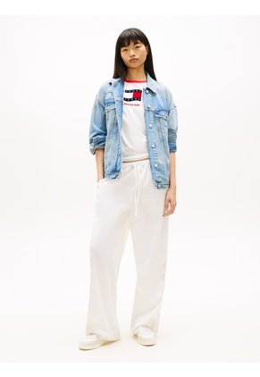 Pantalón Blanco Con Cordón, Calado Y Lino Tommy Jeans