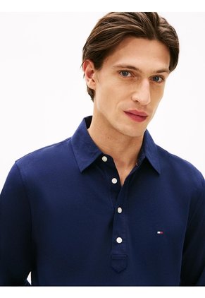 Polo Azul Regular De Manga Larga En Tejido Ligero Tommy Hilfiger