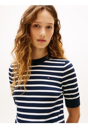 Saco Azul De Punto Fino Con Manga Corta Tommy Hilfiger