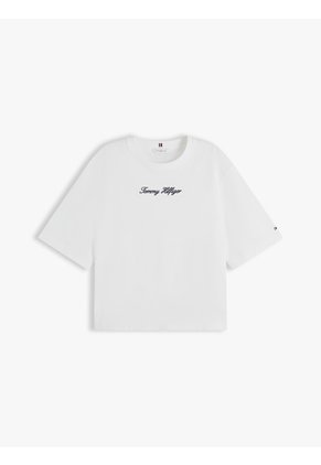 Camiseta Blanca Amplia De Cuello Redondo Con Logo Tommy Hilfiger