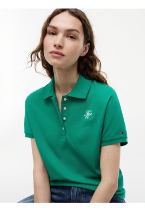 Polo Verde De Corte Regular Con Logo Bordado Tommy Hilfiger