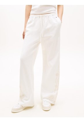 Pantalón Blanco Con Cordón, Calado Y Lino Tommy Jeans