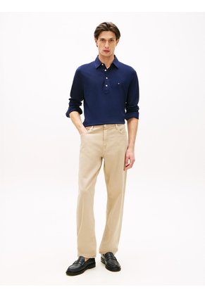 Polo Azul Regular De Manga Larga En Tejido Ligero Tommy Hilfiger