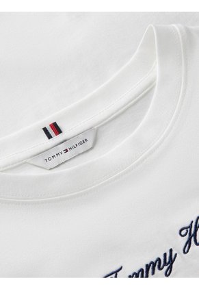 Camiseta Blanca Amplia De Cuello Redondo Con Logo Tommy Hilfiger