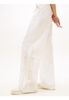 Pantalón Blanco Con Cordón, Calado Y Lino Tommy Jeans