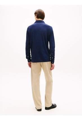 Polo Azul Regular De Manga Larga En Tejido Ligero Tommy Hilfiger