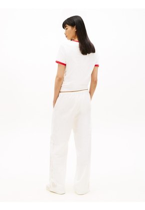 Pantalón Blanco Con Cordón, Calado Y Lino Tommy Jeans