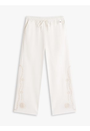 Pantalón Blanco Con Cordón, Calado Y Lino Tommy Jeans