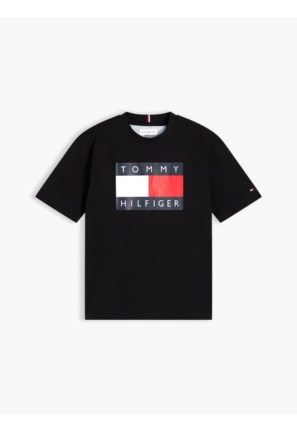 Camiseta Negra Para Niño De Punto Heritage Con Logo Tommy Hilfiger