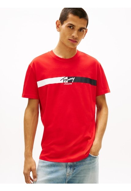 Camiseta Roja De Punto Con Logo Con La Firma Tommy Jeans