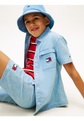 Camisa Azul Manga Corta Herringbone Tommy Hilfiger