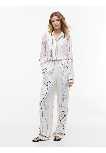 Pantalón Blanco Recto Amplio Con Estampado De Cuerdas Tommy Hilfiger