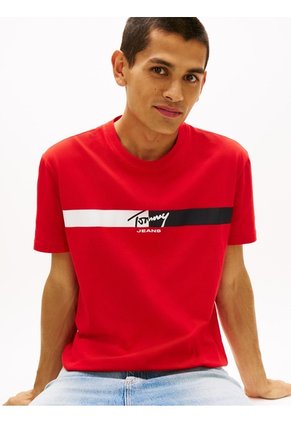 Camiseta Roja De Punto Con Logo Con La Firma Tommy Jeans