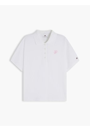 Polo Blanco De Corte Regular Con Logo Bordado Tommy Hilfiger