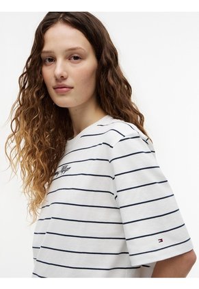 Camiseta Blanca Amplia De Cuello Redondo Con Logo Tommy Hilfiger