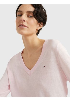 Saco Rosado Con Cuello En V Y Logo Para Mujer Tommy Hilfiger