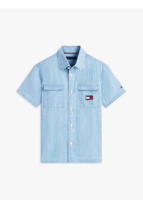 Camisa Azul Manga Corta Herringbone Tommy Hilfiger