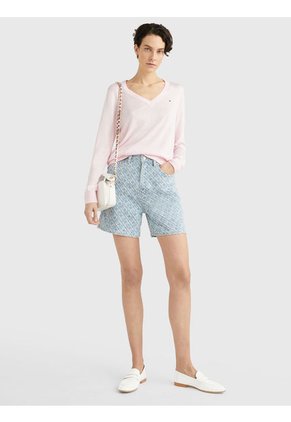 Saco Rosado Con Cuello En V Y Logo Para Mujer Tommy Hilfiger